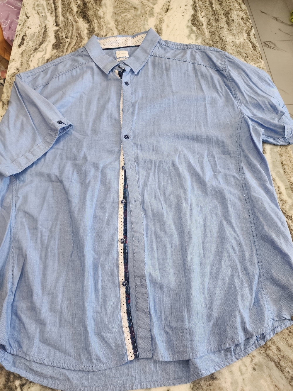 Men's Light Blue Herringbone Button-Up Shirt - Picture 2 of 2
